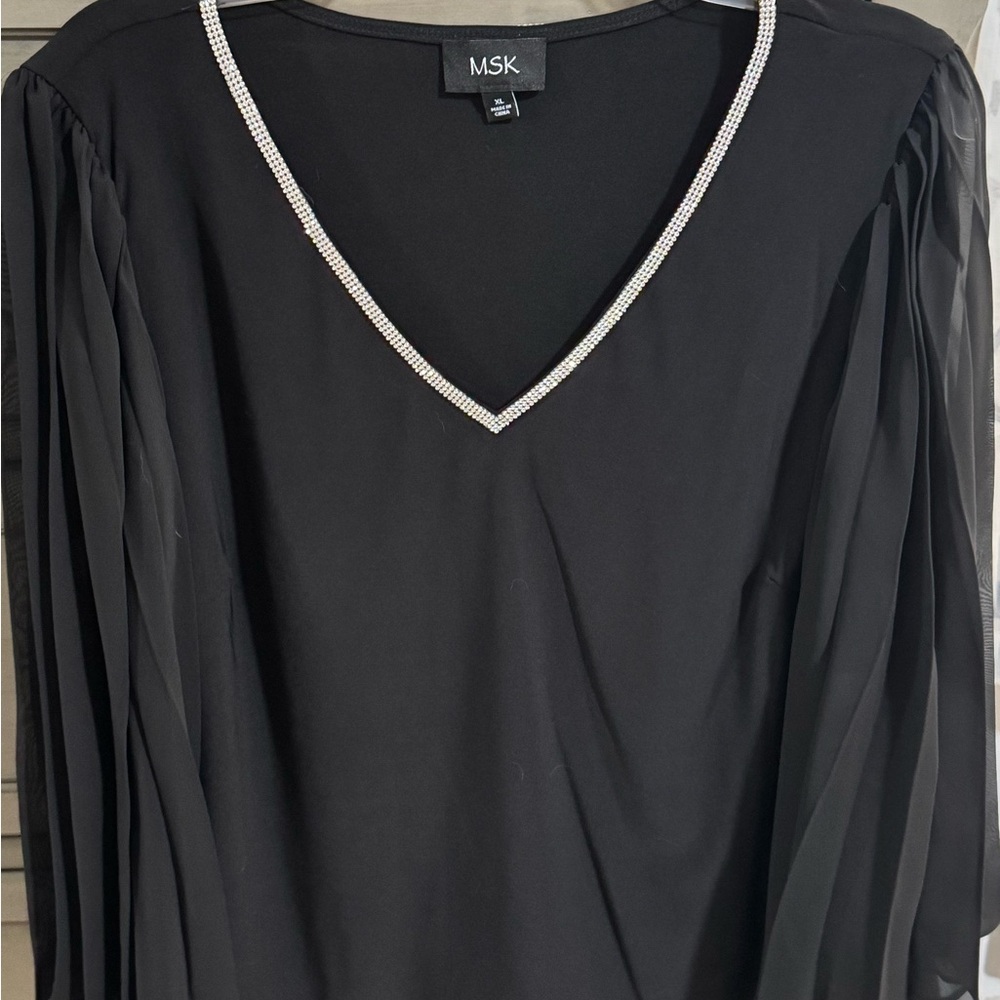 MSK Elegant Black Blouse with Silver Accents